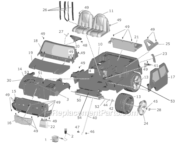 Page A Diagram and Parts List for H0438  Power Wheels Ride-On Cars
